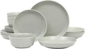 Gibson Home Summer Shades 16 Piece Plates and Bowls Dishes Service for 4 Porcelain Dinnerware Set - Grey