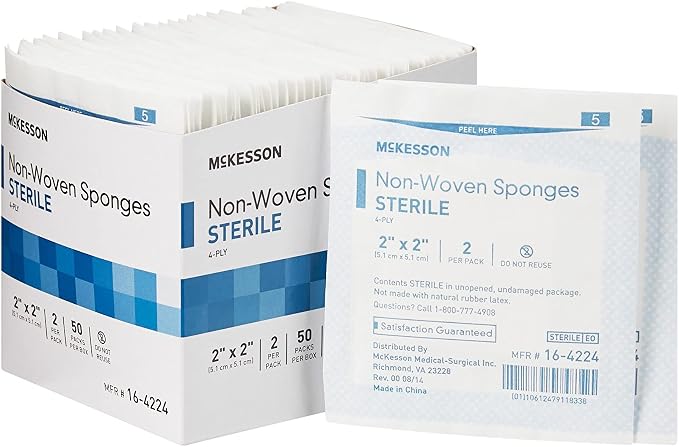McKesson Non-Woven Sponges, Sterile, 4-Ply, Polyester/Rayon, 2 in x 2 in, 2 per Pack, 1500 Packs, 3000 Total
