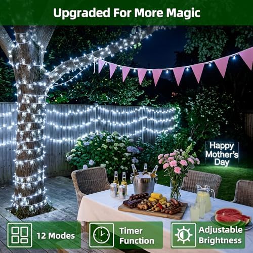 1500 LED 470FT Christmas Lights,12 Modes Outdoor String Lights, Cool White