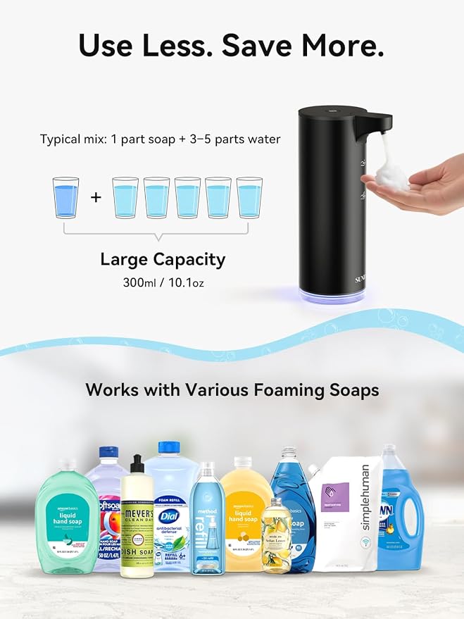 SUNLY Automatic Foam Soap Dispenser, 0.2s Fast Sensor, USB-C Rechargeable, Smudge-Resistant Stainless Steel, Touchless Liquid & Foaming Soap Dispenser for Bathroom, Kitchen, Hotel, Black