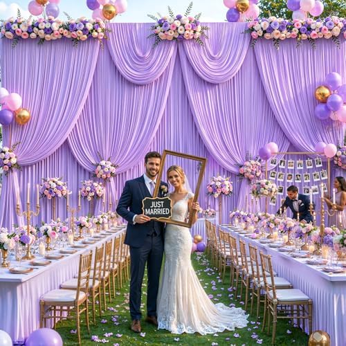 10 Panels Lavender Backdrop Curtain for Parties Wedding Wrinkle Free Light Purple Photo Curtains Backdrop Drapes Fabric Decoration for Baby Shower Photoshoot 50ft(W) x 10ft(H)