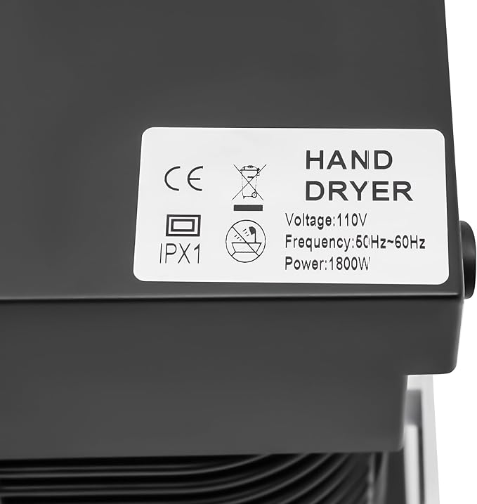 Commercial Hand Dryer Black 1800W High Speed Hot and Cold Wind Wall-Mounted Automatic Electric Hand Dryer with Plug and Two Installation Mothod for Industry Business Restrooms