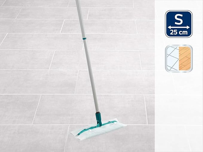 Leifheit Clean and Away Dusting Mop for easy Smooth Floor dusting, Agile 360° Steerable Mop Head, Comes with 5 Dust Cloths and Telescopic Handle 80-132cm