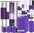 Lnond Purple Bathroom Set, 22-Piece Purple Geometic Bathroom Decor Set with with Shower Curtain and Rugs, Trash Can, Toilet Brush Holder Set & Soap Dispenser