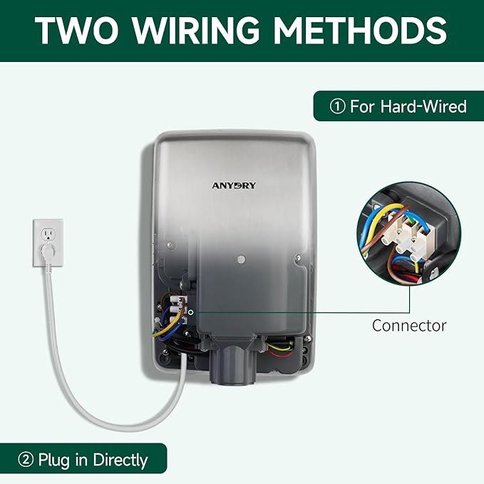 anydry Compact Hand Dryer, High-Speed 1350W Airflow, Brushed Stainless Steel Finish, Space-Saving for Commercial & Home Use, Model AD2803Y