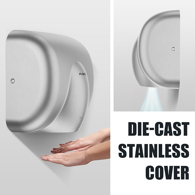 AIKE Heavy Duty Hand Dryer Hard-Wired Friendly 110V High Speed Brushed Stainless Finish Model AK2811