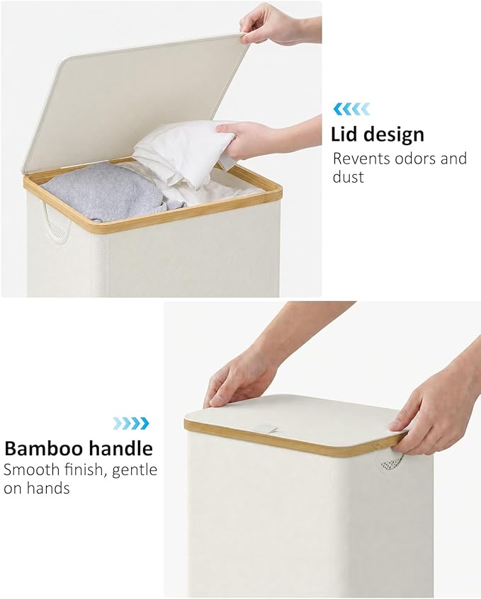 iEGrow Laundry Basket with Lid, 110L Large Laundry Hamper with Handle and Lid, Collapsible Clothes Basket Organizer with Removable Inner Bag for Clothes Toys Towels - Beige