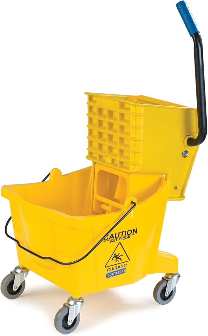 Carlisle Food Service Sparta Commercial Mop Bucket with Side Press Wringer, Floor Cleaning Essentials for Commercial and Home Use, Polypropylene, 26 Quart Capacity, 1 Count, Yellow
