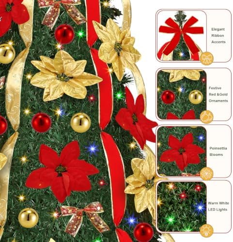 7 Ft Pop up Christmas Tree,Pre-Lit Christmas Trees with Lights 250 LED Collapsible Christmas Tree Plug-in Timer with Remote, 8 Lighting Modes for Outdoor Indoor Party Christmas Decor