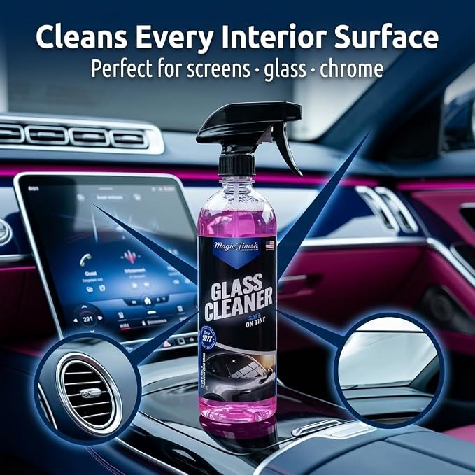 Magic Finish Car Glass Cleaner (1 Gallon) – Ammonia-Free Window Cleaner Spray for Interior & Exterior Auto Glass – Anti-Fog, Streak-Free Car Cleaning Supplies for Tint, Mirrors & Screens