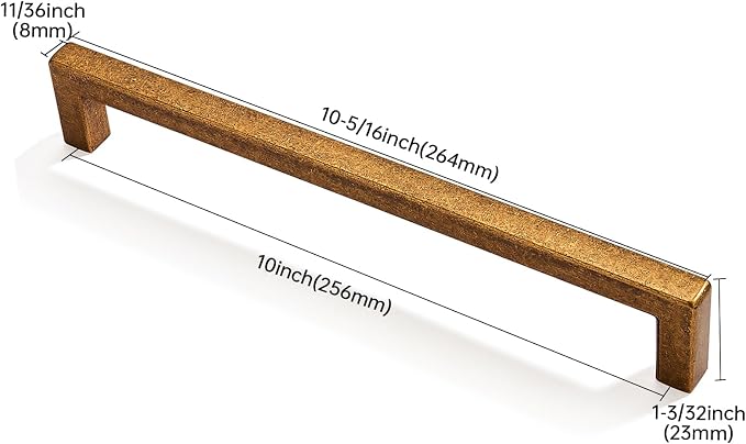 khtumeware 10 Pack 10 inch(256mm) Hole Center Antique Brass Cabinet Pulls Solid Heavy-Duty Square Cabinet Handles Drawer Pulls Kitchen Cabinet Hardware Kitchen Handle