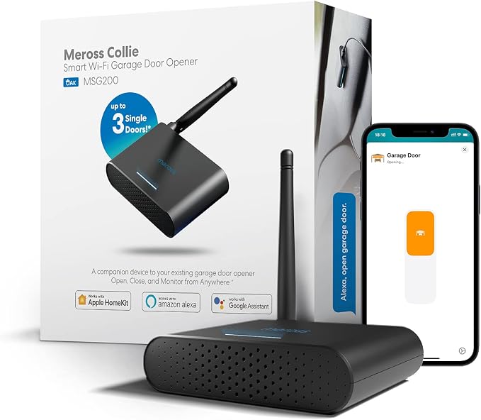 meross Smart Garage Door Opener Remote with External Antenna, Up to 3 Single Doors, Compatible with Apple HomeKit, Amazon Alexa,SmartThings, Google Assistant