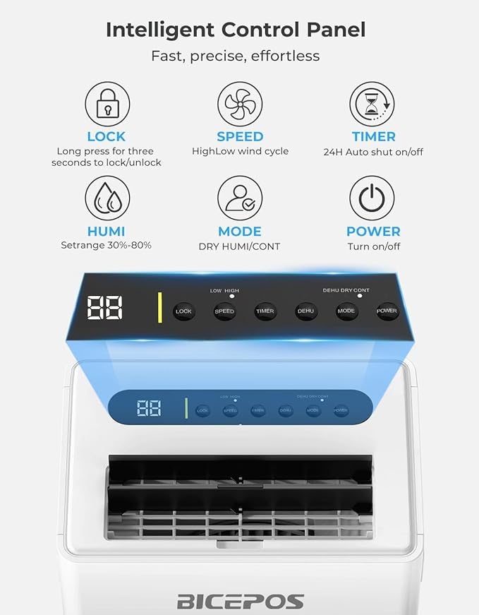 Bicepos 1500 Sq.Ft Dehumidifiers for Home, 21 Pints Dehumidifier for Basement, Bathroom, Bedroom, Large Room, 3 Modes, Auto Defrost, Intelligent Humidity Control, 24H Timer