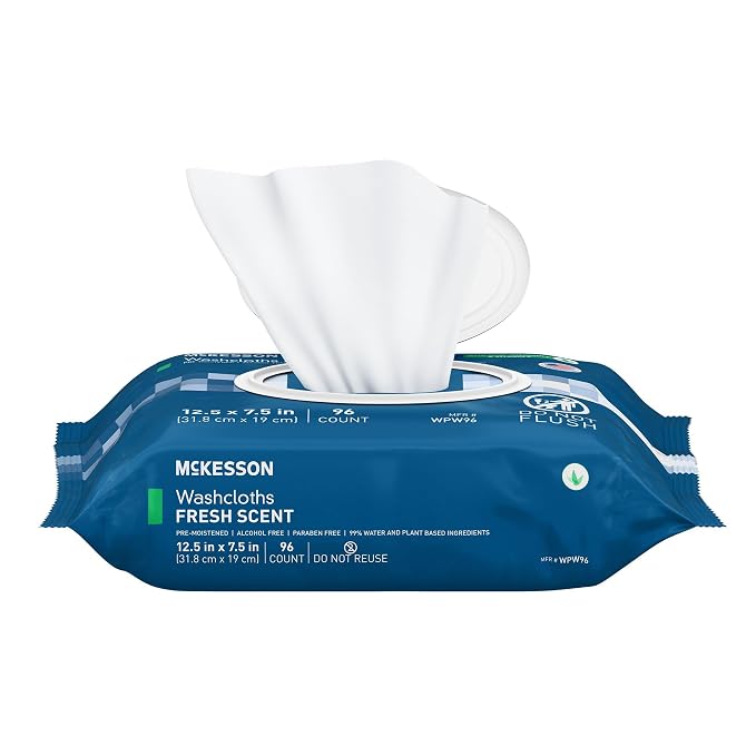 McKesson Washcloth Wipes for Adults, Scented (3 Pack, 288 Washcloths) Disposable Wash Cloths for Body - No-Rinse Formula with Snap Lid - Good for Incontinence and Elderly - 96 Wipes Per Pack