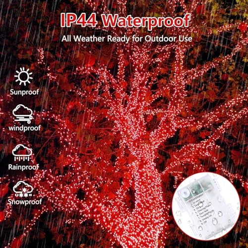 2 Pack 200 LED Battery Operated String Lights, Twinkle Fairy Lights Red