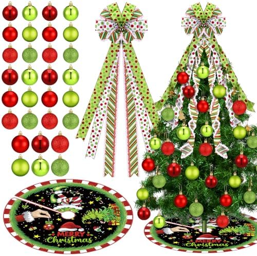 Gejoy 32 Pcs Red and Lime Green Christmas Tree Decoration Set