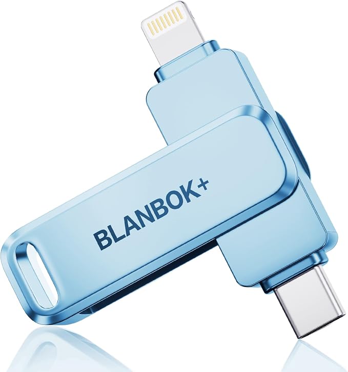 MFi Certified 256GB iPhone Photo Stick, High-Speed USB Flash Drive Memory Storage for Video Backup, Compatible for iPhone/iPad/Android/PC (Blue)