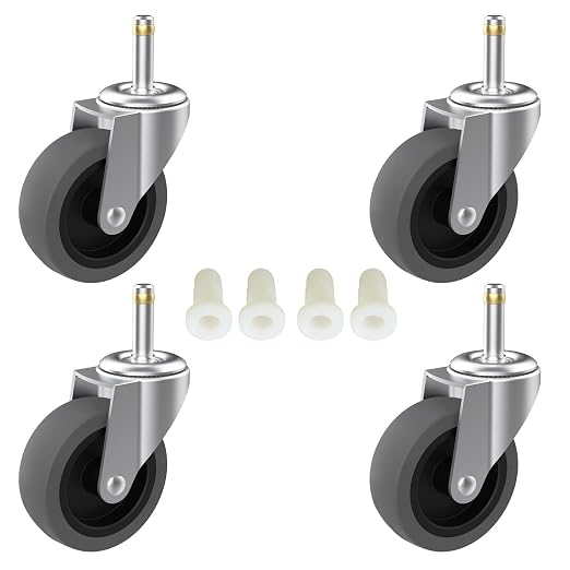 RILIDRI 3-Inch Swivel Stem Caster for Rubbermaid Mop Bucket Utility Cart, 7/16-Inch Stem Diameter Rubber Wheel Set of 4, Heavy Duty TPR Weber Grills Shop Vac Replacement Wheels