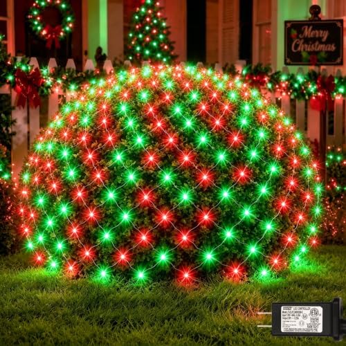 Lovelite 300LED Christmas Net Lights, 14.8ft x 5ft Mesh Lights Outdoor Green Wire 8 Modes Timer, Waterproof Connectable String Lights for Bushes Xmas Tree Garden Holiday Party Decor - Red Green