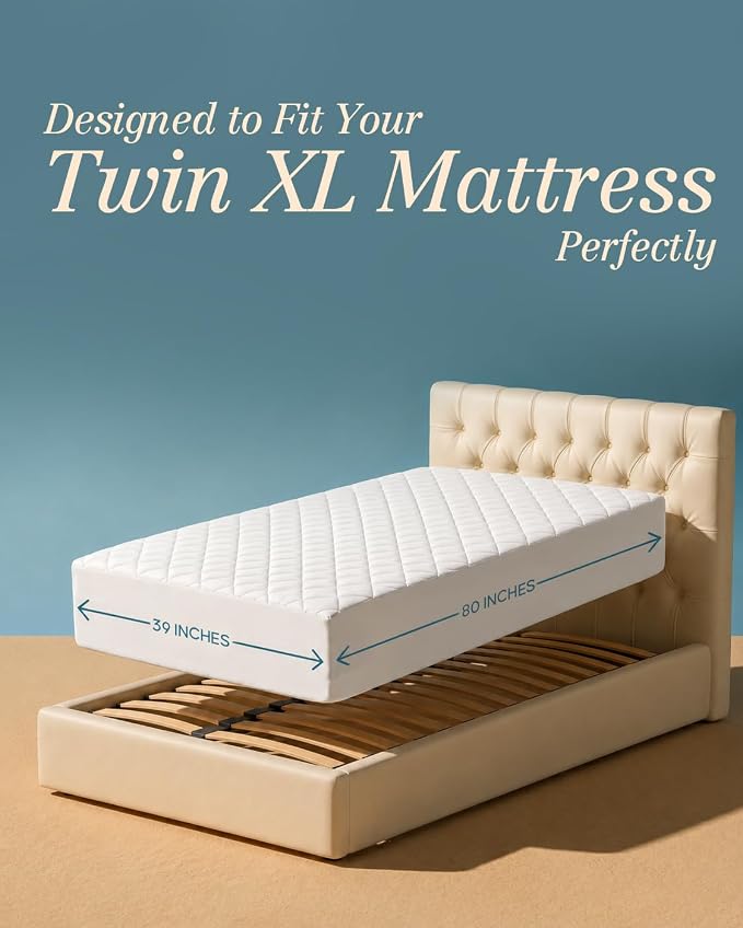 Quilted Fitted Mattress Pad Twin XL College Dorm Mattress Protector Topper with Deep Pocket Stretches up to 16 Inches, Machine Washable Mattress Cover by Utopia Bedding (White)