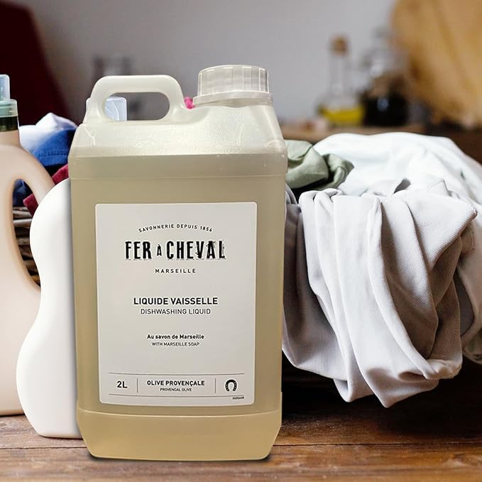 Fer à Cheval Marseille Dishwashing Soap, Olive Oil Based, Made in France - Liquid Dishwashing Refill Soap, 2 L/67.6 fl oz