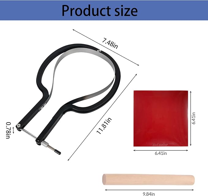 Table Tennis Rubber Cutter Kit - Adjustable Arc Bow Knife Design Fits All Racket Curves.4-Piece Set.Cutting Knife - Roller - Gloves - Table Tennis Bat Replacement Rubbers Sheet.