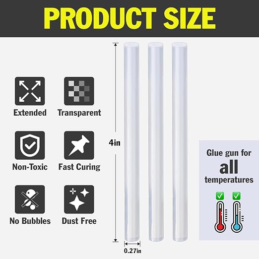 240 Pack Mini Hot Glue Sticks, 4" Long x 0.27" Diameter Glue Sticks for Mini Glue Guns, Perfect Fit for Wood, Metal, Glass, Plastic, Floral, Fabric, Leather, Foam, Floral