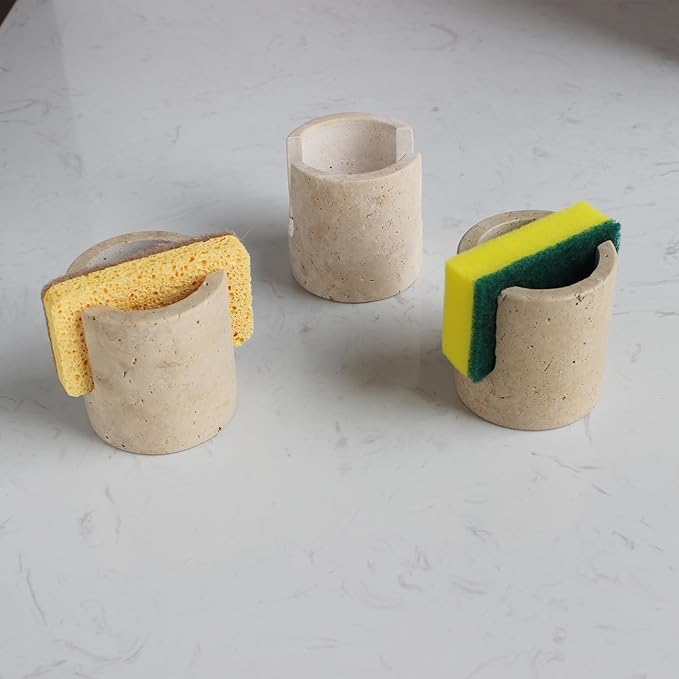 Natural Travertine Marble Sponge Holder for Kitchen Sink, Drying Rack, Compact Sink Caddy Organizer - Beige Travertine