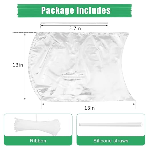 BPA-Free Poultry Shrink Bags 13x18'' 50 Pack | Heat Shrink Wrap for Turkey Chicken Rabbit Freezer Safe with 50 Zip Ties & Silicone Straw by Hoqqf