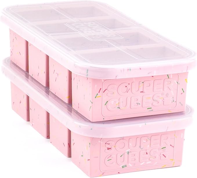 Souper Cubes 1 Cup Silicone Freezer Trays with Lids, Cotton Candy, 2-Pack | 100% Platinum-Cured Silicone Freezer Cubes, Oven and Microwave Safe, Perfect for Freezing Soup, Protein, Grains and More