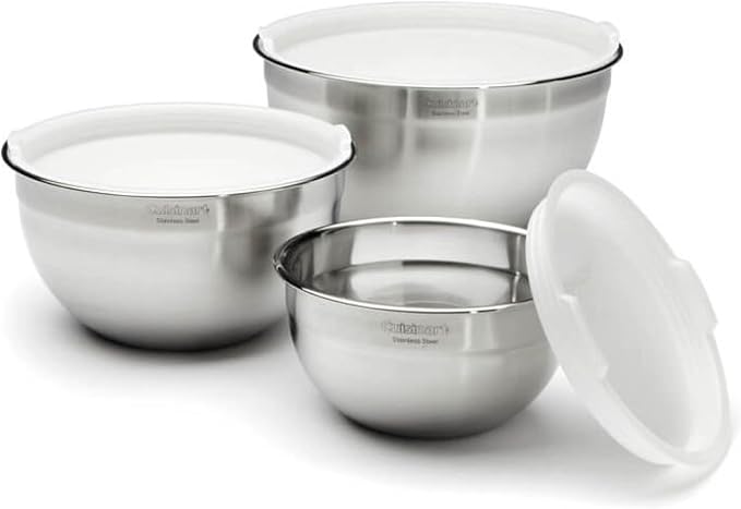 Cuisinart Mixing Bowl Set, Nesting Bowls, Stainless Steel, 3-Piece | 1.5, 3 & 5 qt. stainless steel mixing bowls for baking, cooking & prep, dishwasher safe, durable & compact, CTG-00-SMB