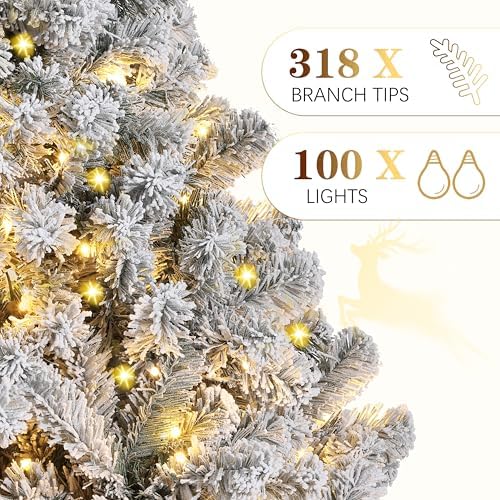 4.5FT Artificial Christmas Tree with Lights, Pre-Lit Tree, Built-in 100 Warm White LED Lights, 318 Pure PVC Material Tips, Indoor Holiday Home Decor