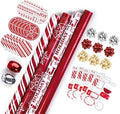 WRAPAHOLIC Christmas Wrapping Paper Set - Red and White Metallic Foil Shine Christmas Wrapping Paper Bundle with Gift Bow & Ribbon & Tag & Sticker