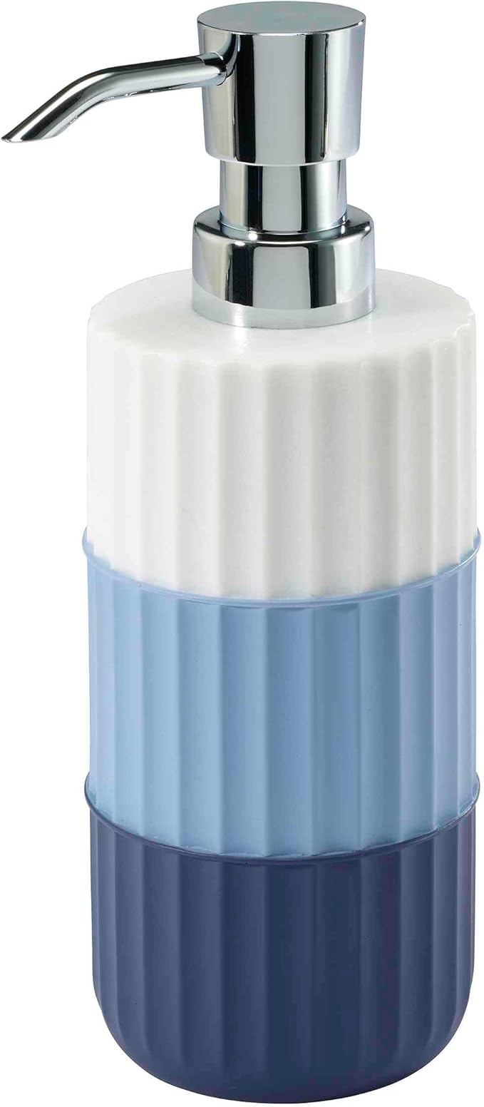 Izod - Bathroom Set, 2pc Countertop Accessories, Striped Resin Toothbrush Holder & Lotion Pump, Dorm Room Essentials (Clubhouse Collection, Blue)