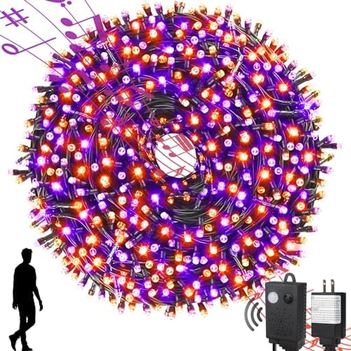 MZD8391 105FT 300LED Halloween Light, Orange Purple Christmas Light & Music