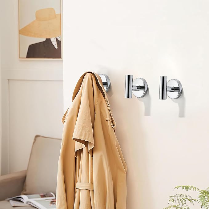 Wall Mounted Bathroom Towel Hooks for Hanging Clothes,Hat,5 Pack Polished Chrome Coat Hook Robe Hooks.Suitable for Hotels and bathrooms.