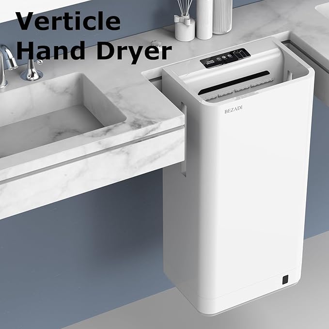 Vertical Hand Dryer HEPA Filtered 1800W High-Speed Wall Mount Jet Automatic Infrared Air for Commercial and Home Bathroom,White 2688