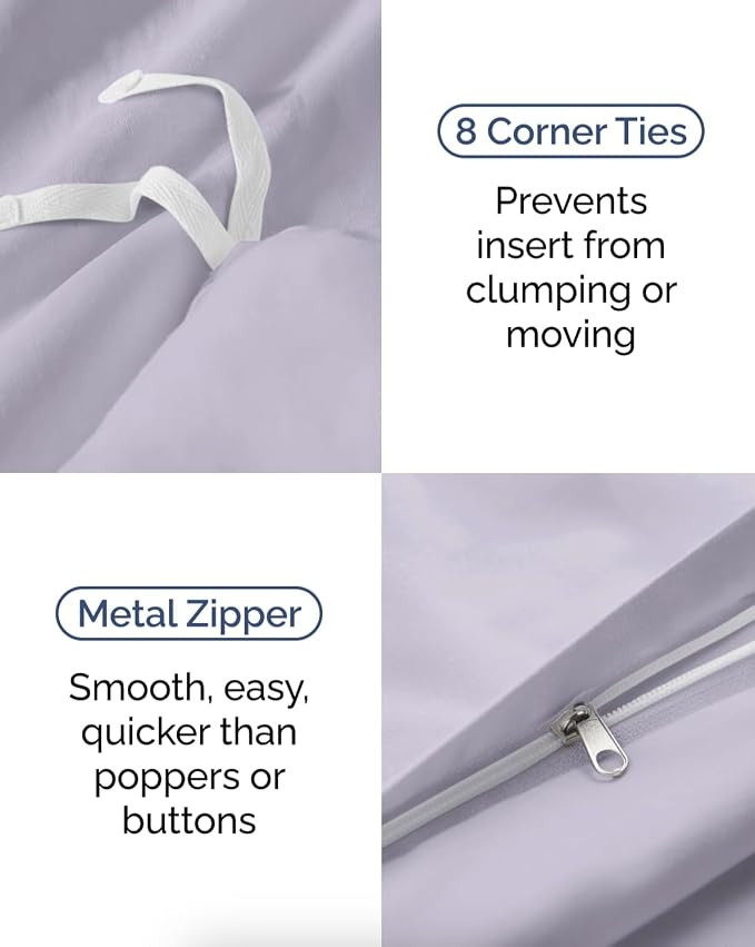 Duvet Cover Twin/Twin XL Size Set - Extra Soft Twin/Twin XL Duvet Cover 68" x 90" with 1 Pillow Sham for Women, Men, Kids & Teens - Easy-Care & Fade Free with Zipper Closures & Ties (Light Lavender)