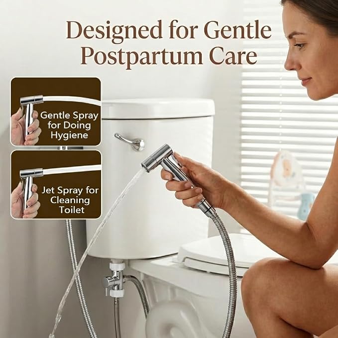 BARROCK Chrome Handheld Bidet Sprayer for Toilet,Stainless Steel Baby Cloth Diaper Jet Spray Kit,Bathroom Toilet Bidet Attachment Set with Adjustable Water Pressure for Bathing Pets and Feminine Wash