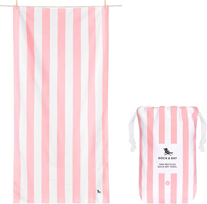 Dock & Bay Quick Drying Towel - for Sports & Gym - Compact, Lightweight - 100% Recycled - Includes Bag - Cabana Light - Malibu Pink, Double Extra Large (180x200cm, 70x78)