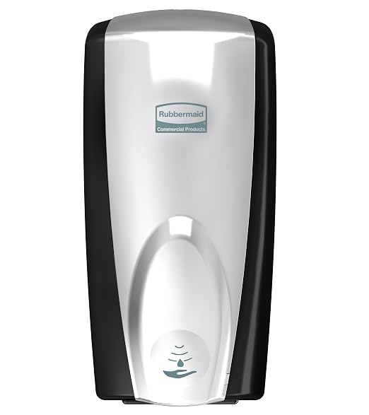 Rubbermaid Commercial Products AutoFoam Hand Soap & Sanitizer Dispenser, Black/Chrome, Touchless, Wall Mount, Battery Operated, for Restrooms in Offices/Hotels/Entertainment/Schools