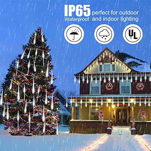 Brightown Meteor Shower Lights Outdoor, 16 Inches 16 Tubes 576 LED Icicle Lights, Waterproof Meteor Christmas Light, Hanging Falling Rain Light for Tree Bushes Holiday Party Christmas Decor,White