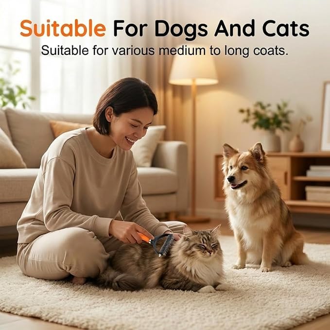 2026 Upgraded Double-Sided Pet Grooming Tool, Dog Deshedding Comb for Dogs Cats, Pet Grooming Brush for Long Thick Curly Hair, Home Deshedding Tool for Mats Tangles Knots and Loose Fur (2 Sets)