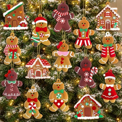 kockuu 16pcs Gingerbread Man Ornaments for Christmas Tree Decorations