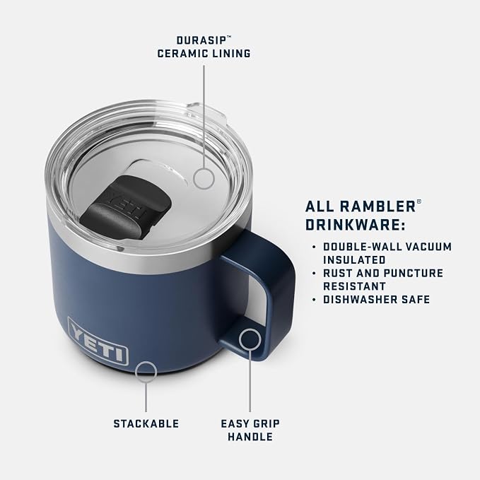 YETI Rambler 14 oz Ceramic Lined Stackable Mug, Vacuum Insulated, Stainless Steel with MagSlider Lid, Ridgeline