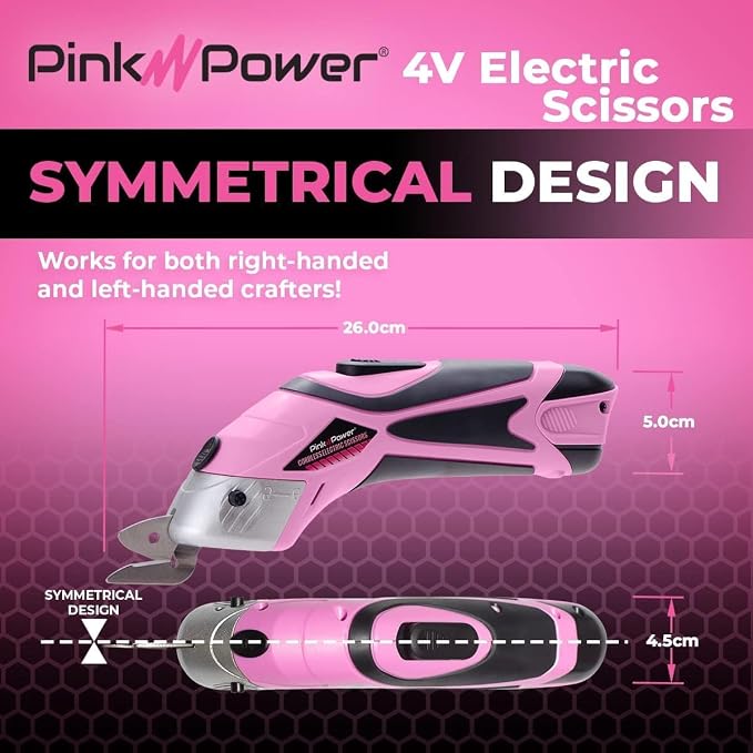 Pink Power Cordless Electric Scissors Fabric Cutter for Crafts, Box, Sewing, Carpet, & Scrapbooking - Heavy Duty Professional Rotary Shears Cutting Tool - Automatic Cardboard Cutter Fabric Scissor