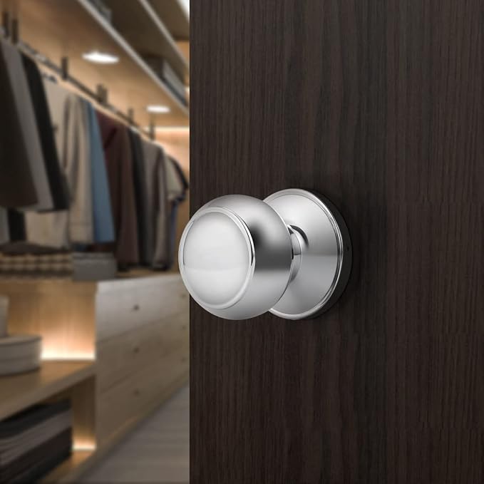 Probrico Passage Door Knobs in Polished Chrome, Hall Closet Door Knobs, Non-Locking Interior Door Handles, 6 Pack