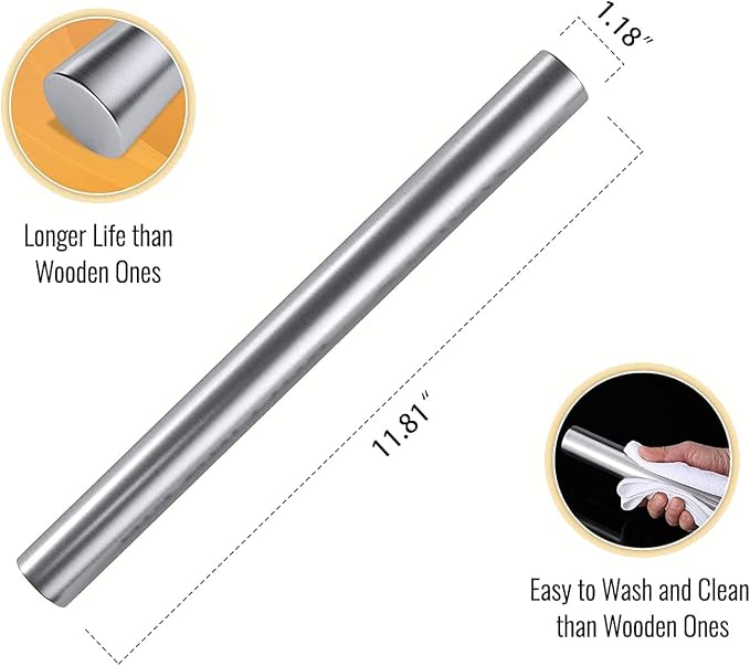 304 Stainless Steel Chopping Board with Lip, 31.5”x 22.8” Large Steel Cutting Board with Rolling Pin, Metal Noodle Board Pastry Board Kneading Dough Board for Kitchen Restaurant