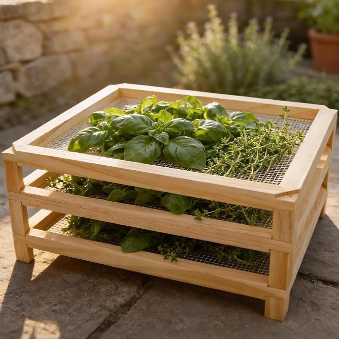3-Layer Stackable Wooden Herb Drying Rack,Mesh Dryer Screen For Countertop | 11.8×15.74in No-Drill Drying Rack.Perfect For Herbs,And Plant Specimens.Saves Small Space, Unique Gift For Gardeners Lovers