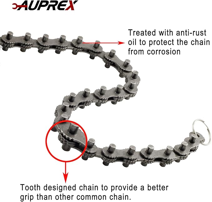 AUPREX 12 Inch Sturdy Carbon Steel Adjustable Heavy Duty Ratcheting Chain Oil Filter Wrench Reversible Chain Style Pipe Fitter With Multi-Purpose